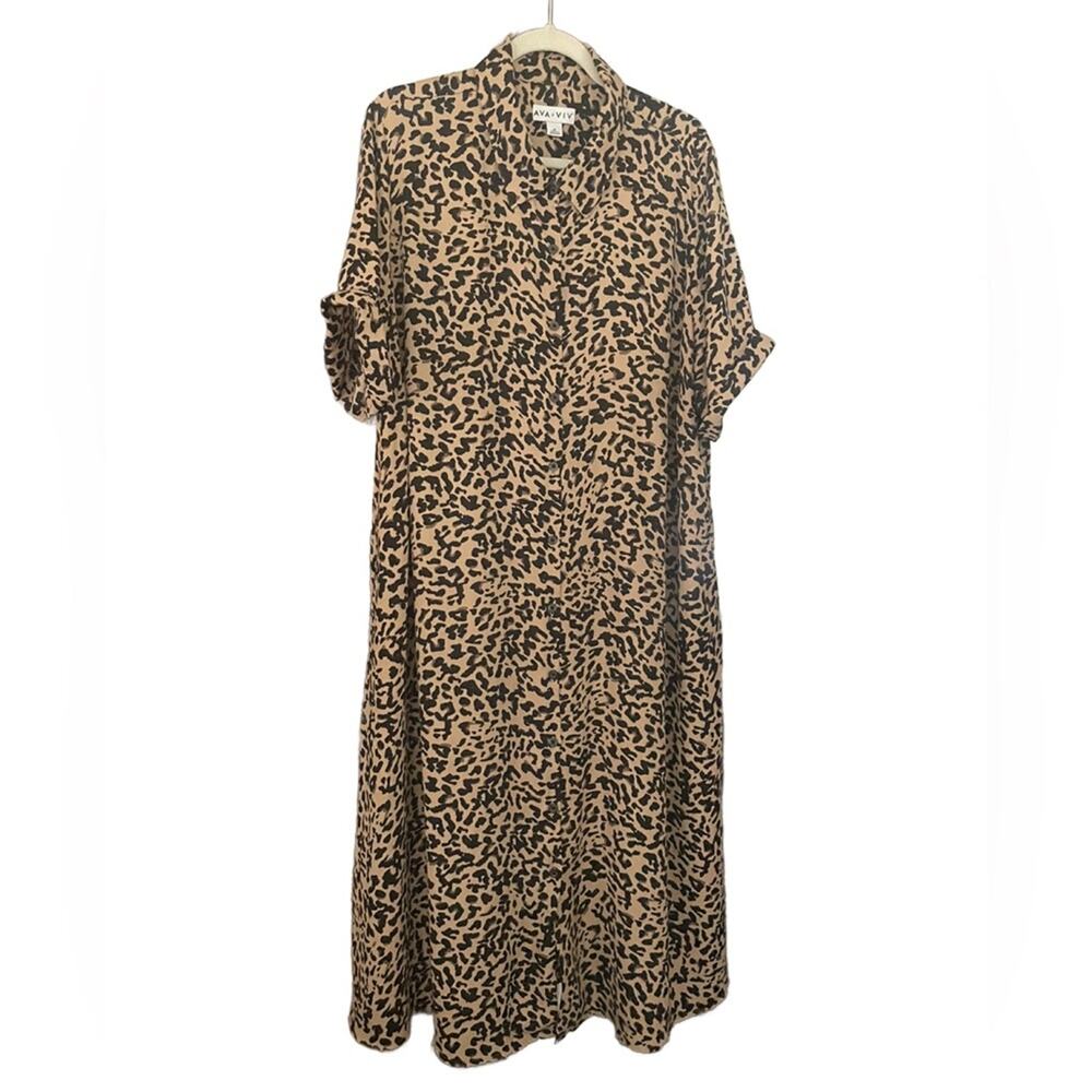 Ava & Viv Leopard Print Button Up Dress - image 1